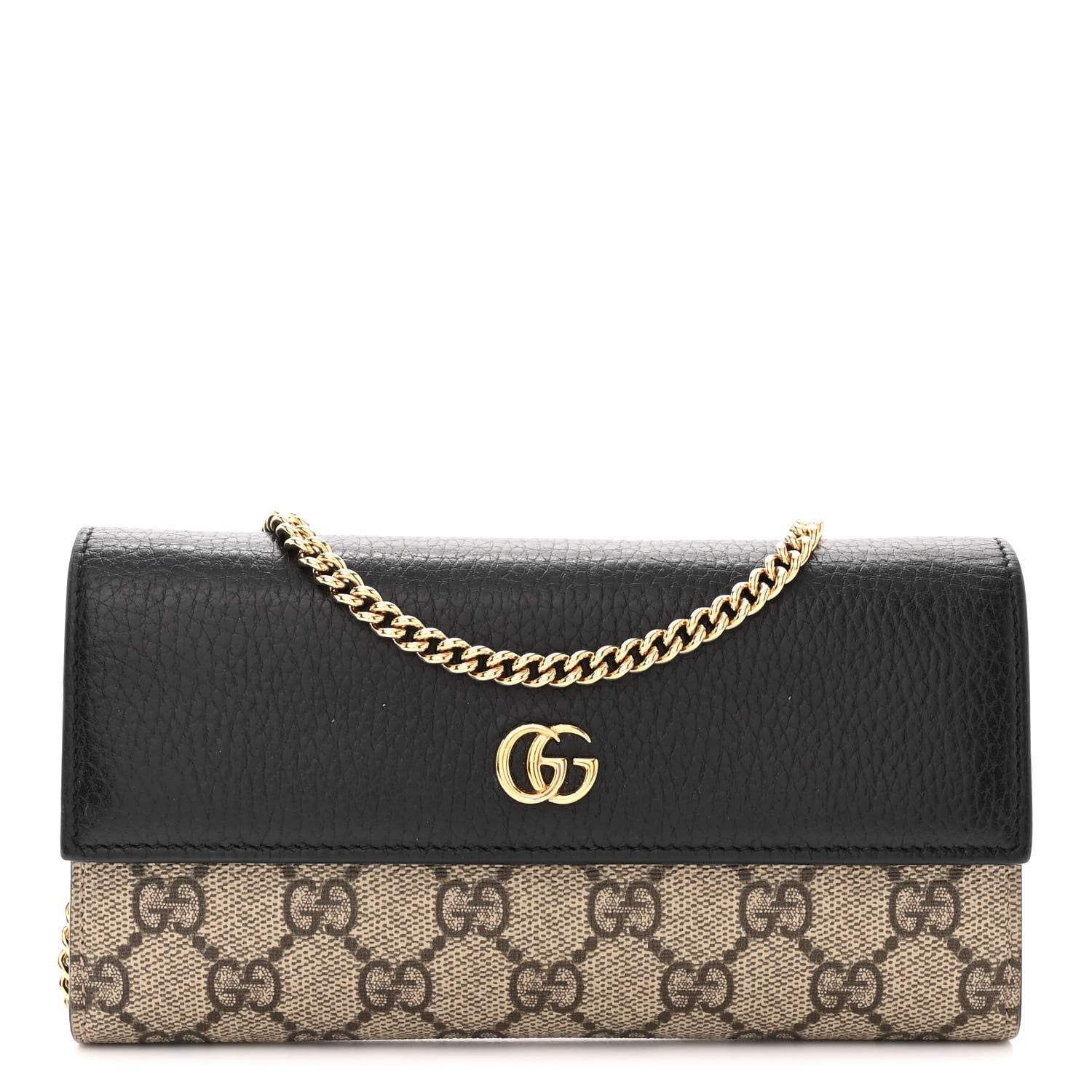 Gucci Dollar Calfskin GG Supreme Monogram Petite GG Marmont Wallet Chain Bag Black Beige Ebony 1 of 11