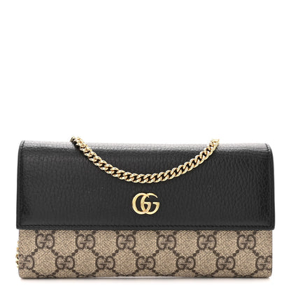 Gucci Dollar Calfskin GG Supreme Monogram Petite GG Marmont Wallet Chain Bag Black Beige Ebony 1 of 11