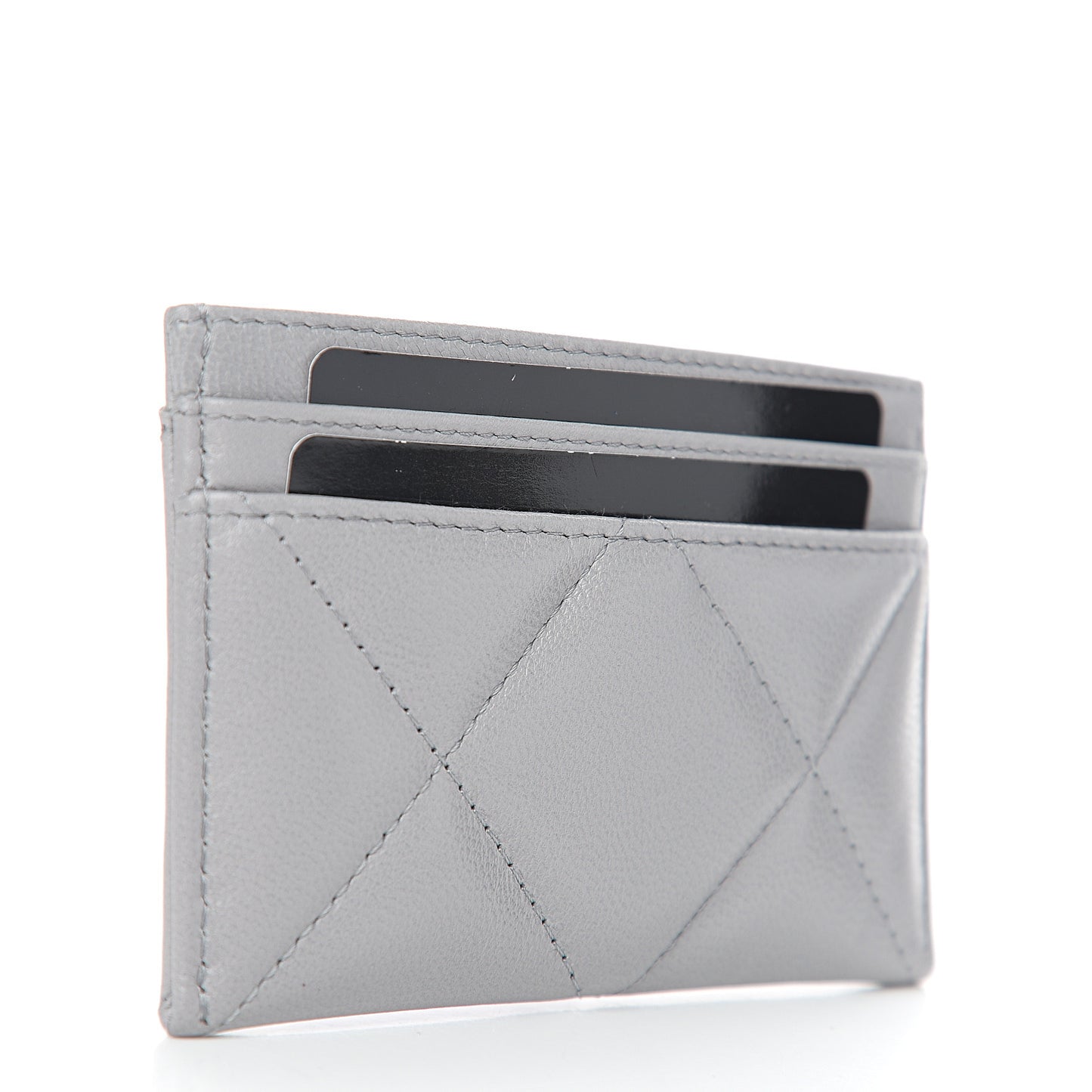 Shiny Goatskin Quilted 19 Card Holder Grey