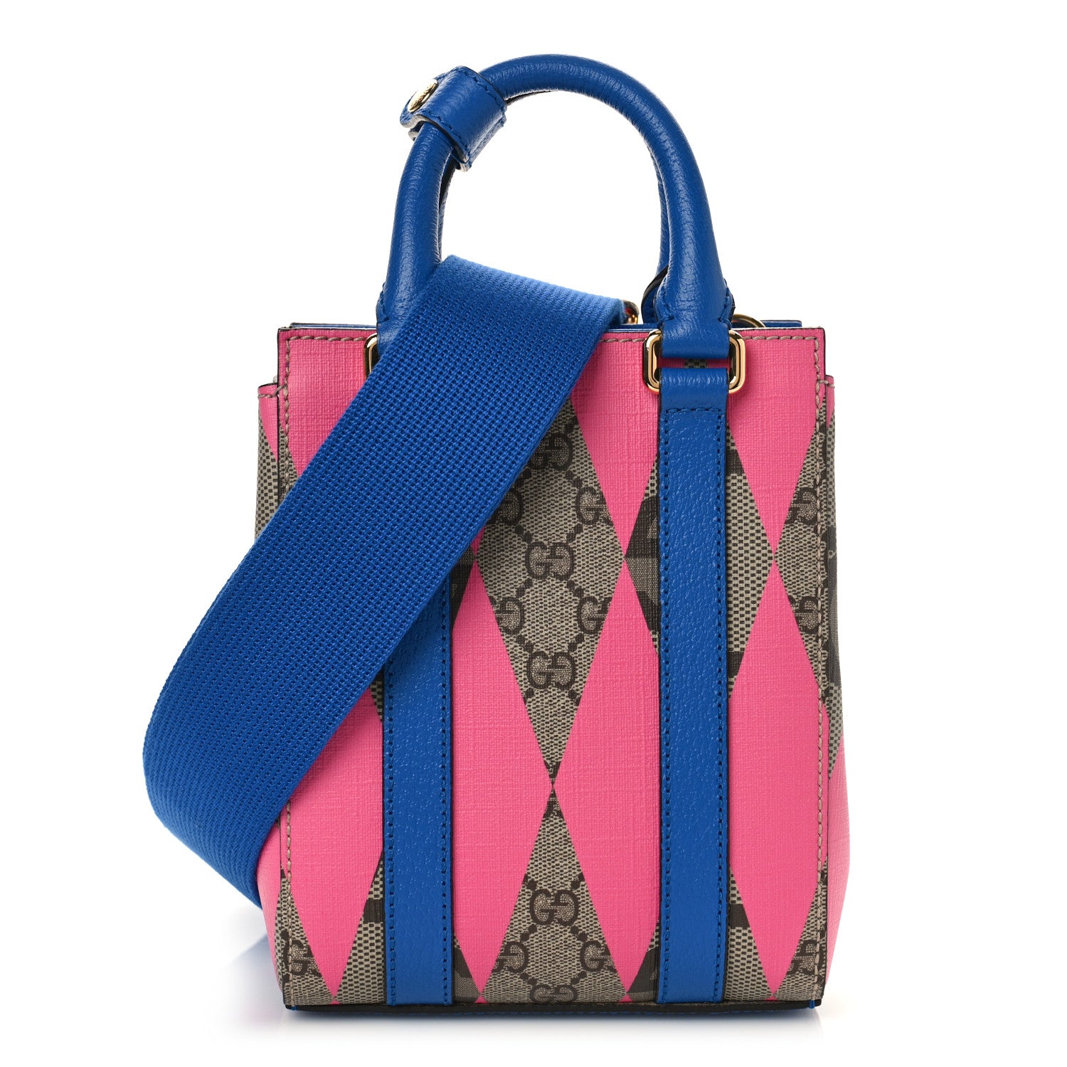 Gucci GG Supreme Monogram Textured Dollar Calfskin Rhombus Mini Tote Bag Beige Ebony Pink Blue 1 of 8