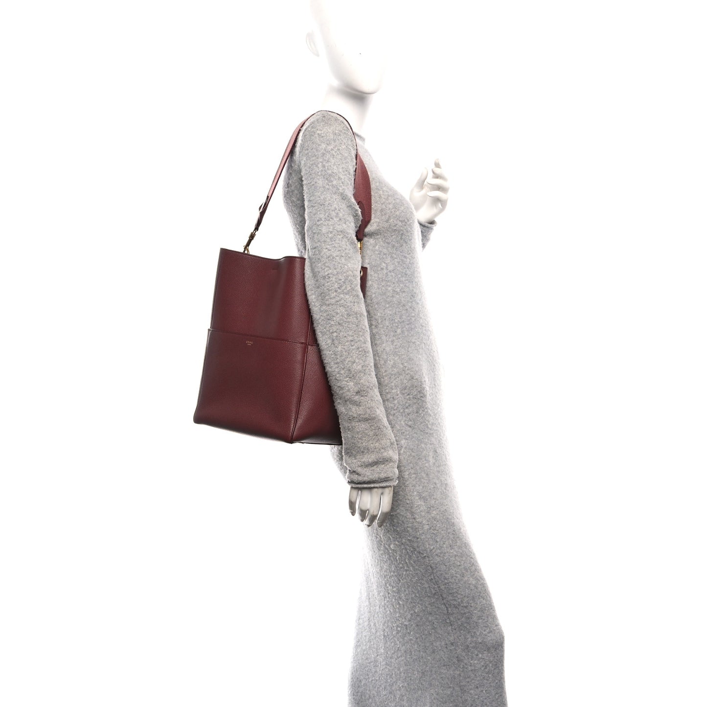 Soft Grained Calfskin Sangle Bucket Bag Light Burgundy