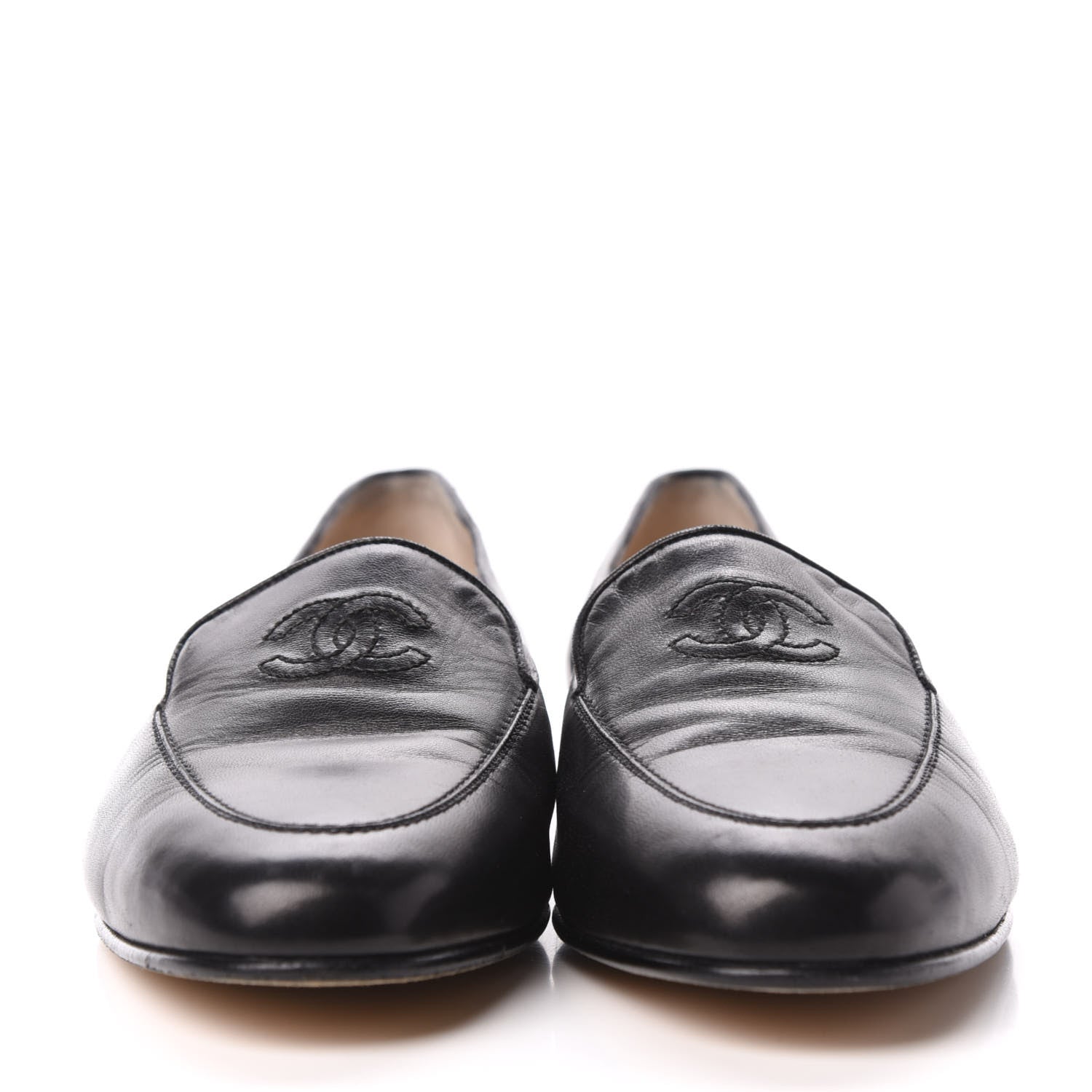 Chanel Lambskin CC Loafers 38.5 Black 2 of 7