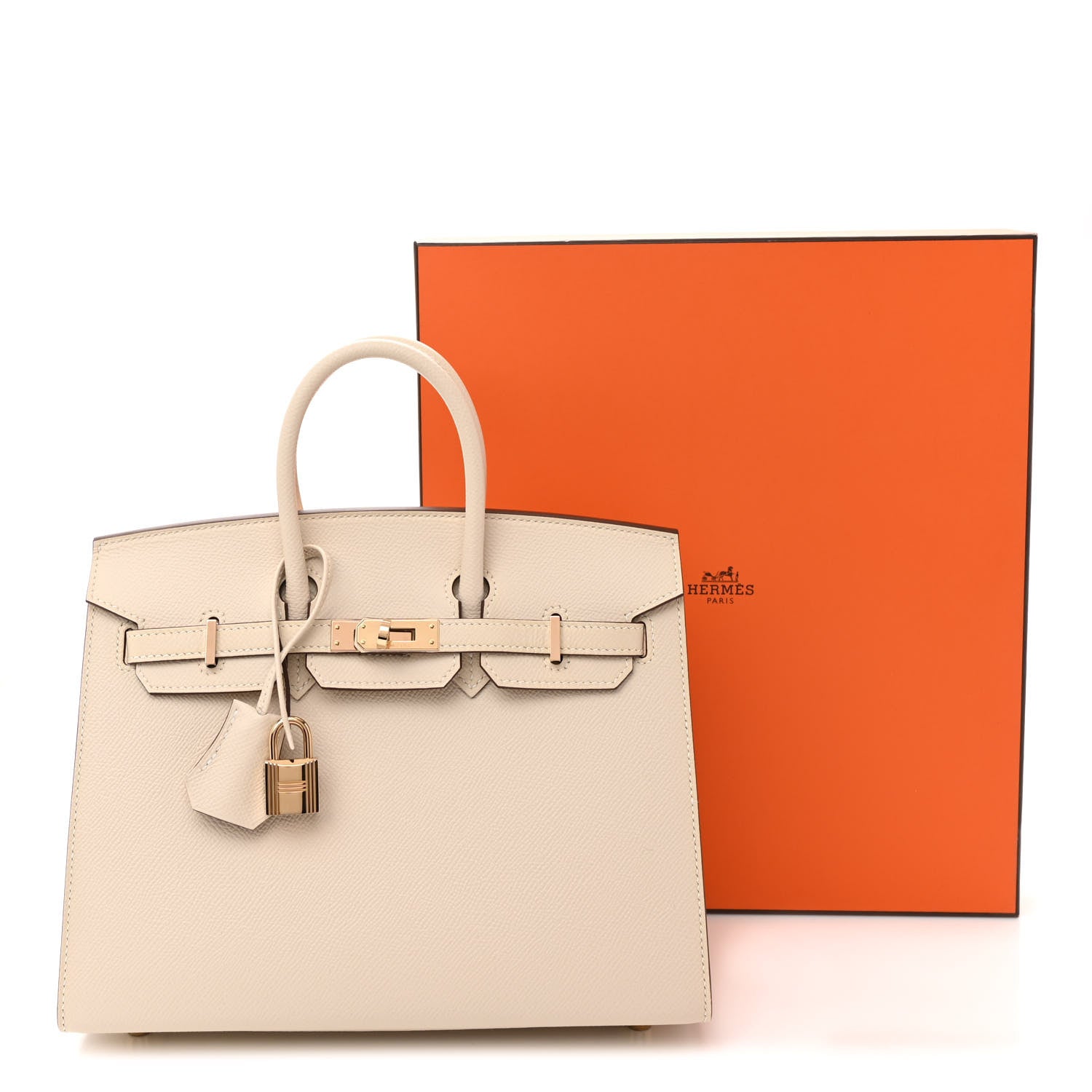 Hermes Epsom Horseshoe Birkin Sellier 25 Nata Jaune Ambre 10 of 10