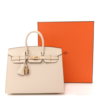 Hermes Epsom Horseshoe Birkin Sellier 25 Nata Jaune Ambre 10 of 10