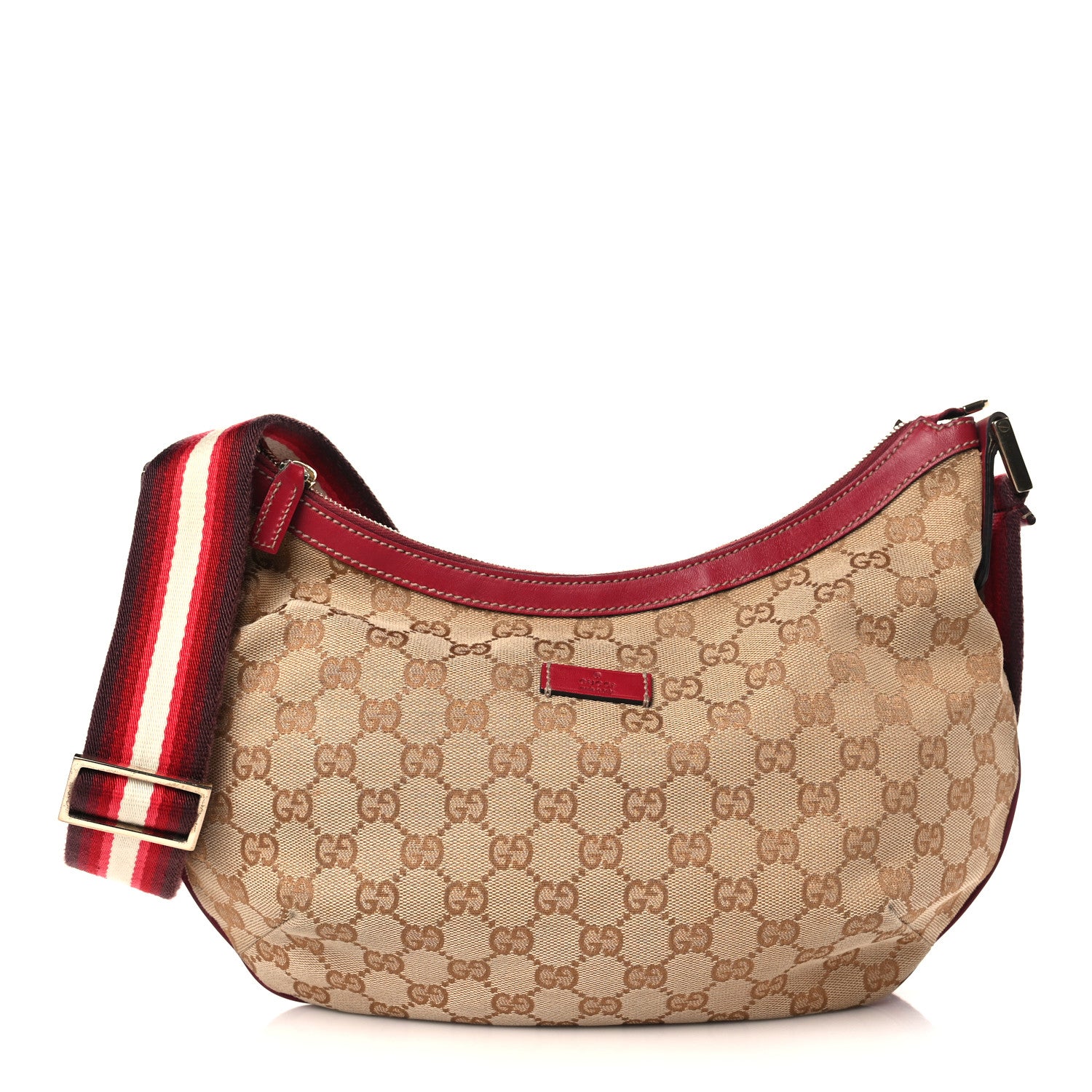Gucci Monogram Web Medium Half Moon Hobo Red 1 of 9