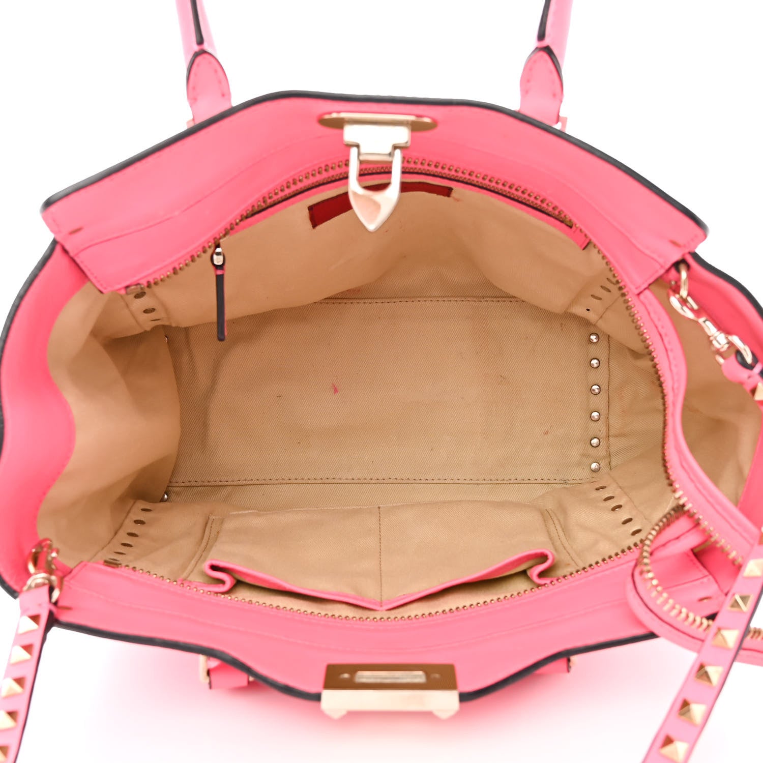 Valentino Garavani Vitello Rockstud Double Handle Tote Fuxia Fluo 5 of 15