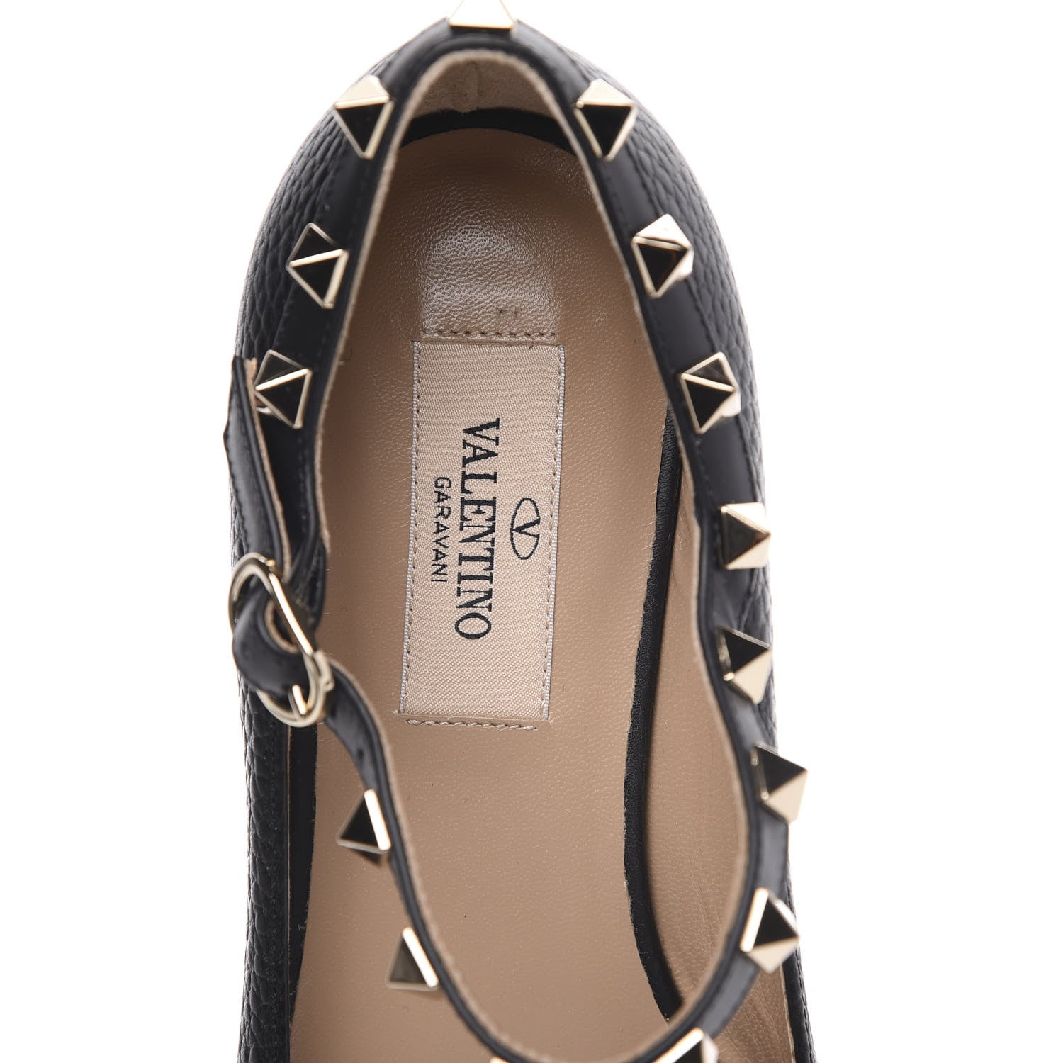 Valentino Garavani Pebbled Calfskin Rockstud Ankle Strap Ballerina Flats 35.5 Black 6 of 9