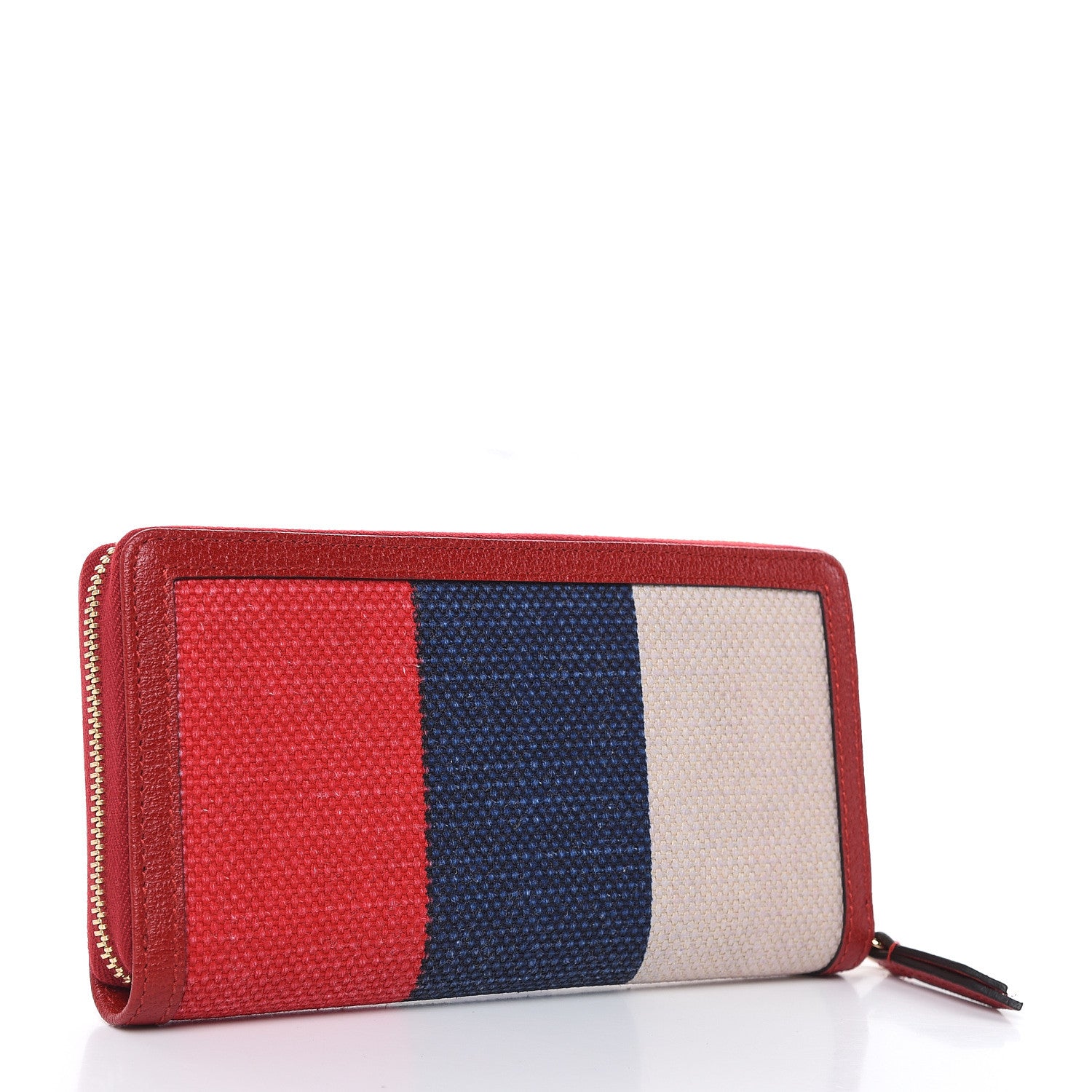 Gucci Canvas Sylvie Stripe Logo Zip Around Wallet Mystic White Hibiscus Red Maritime 3 of 9