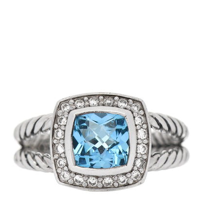 David Yurman Sterling Silver Diamond Blue Topaz 7mm Petite Albion Ring 53 6.25 1 of 4