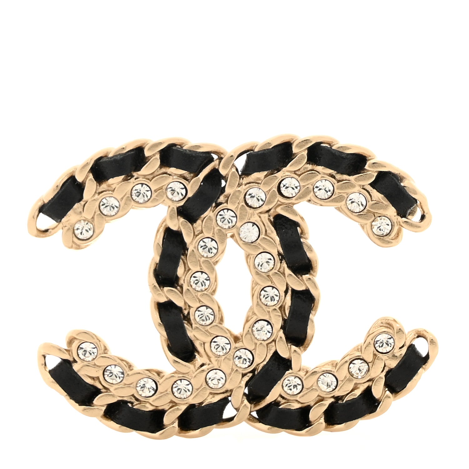 Chanel Lambskin Crystal Vintage Allure CC Chain Brooch Black Gold 1 of 4