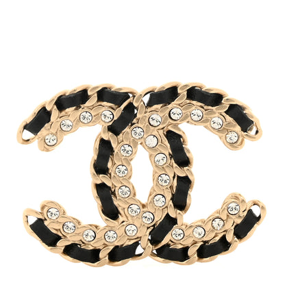 Chanel Lambskin Crystal Vintage Allure CC Chain Brooch Black Gold 1 of 4