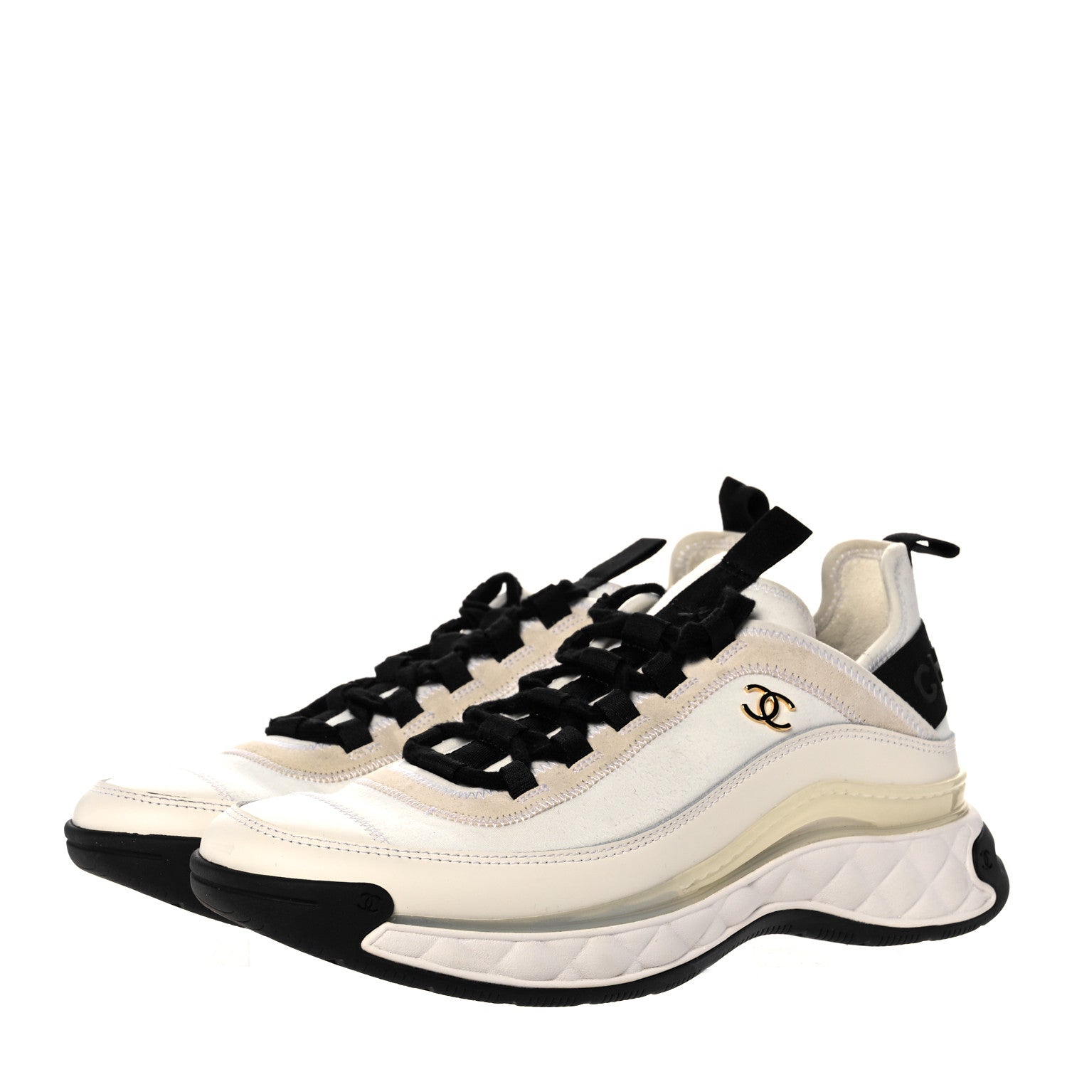 Chanel Velvet Calfskin Mixed Fibers CC Sneakers 39.5 Ivory Black 3 of 11