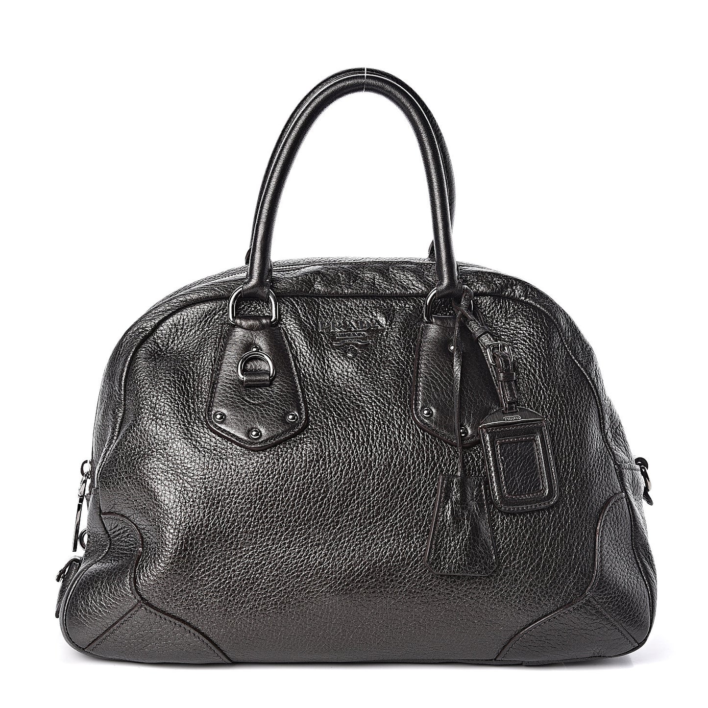 Metallic Cervo Dome Satchel Dark Grey