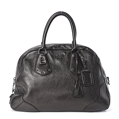 Prada Metallic Cervo Dome Satchel Dark Grey 1 of 10