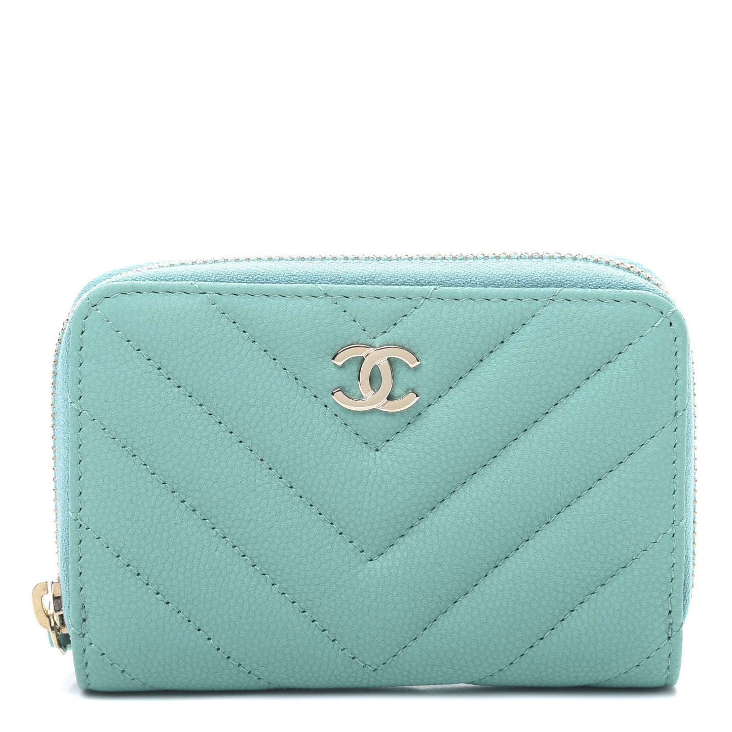 Caviar Flat Chevron Quilted Zip Coin Purse Green