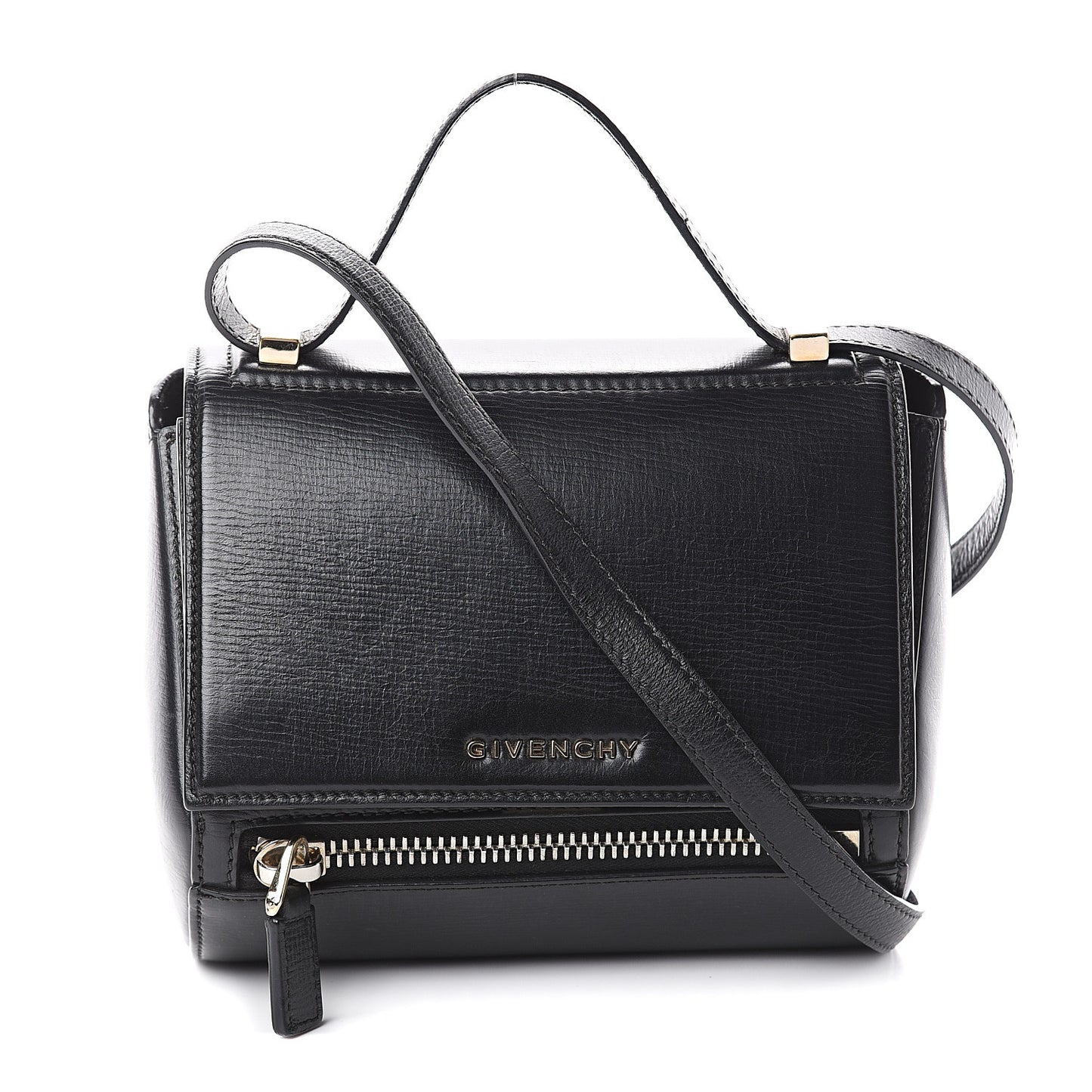 Textured Calfskin Mini Pandora Box Crossbody Bag Black