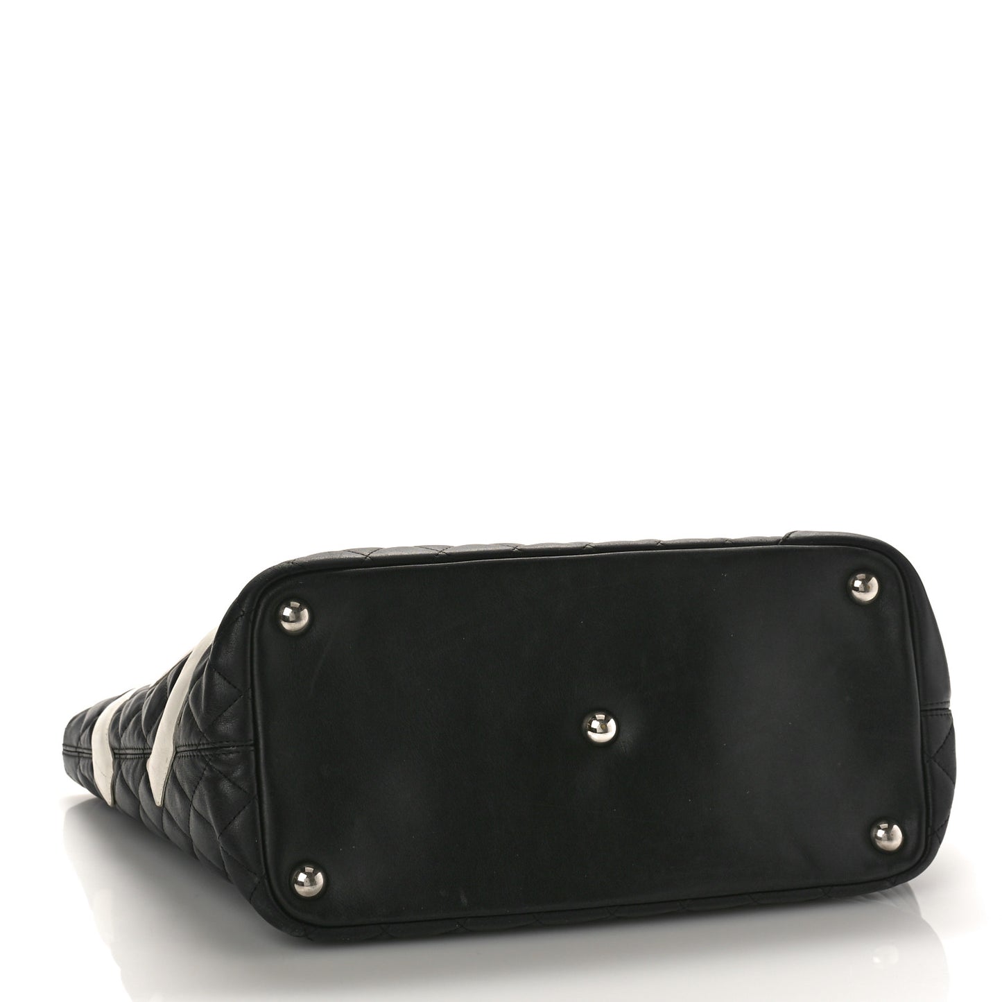 Calfskin Quilted Large Cambon Tote Black White