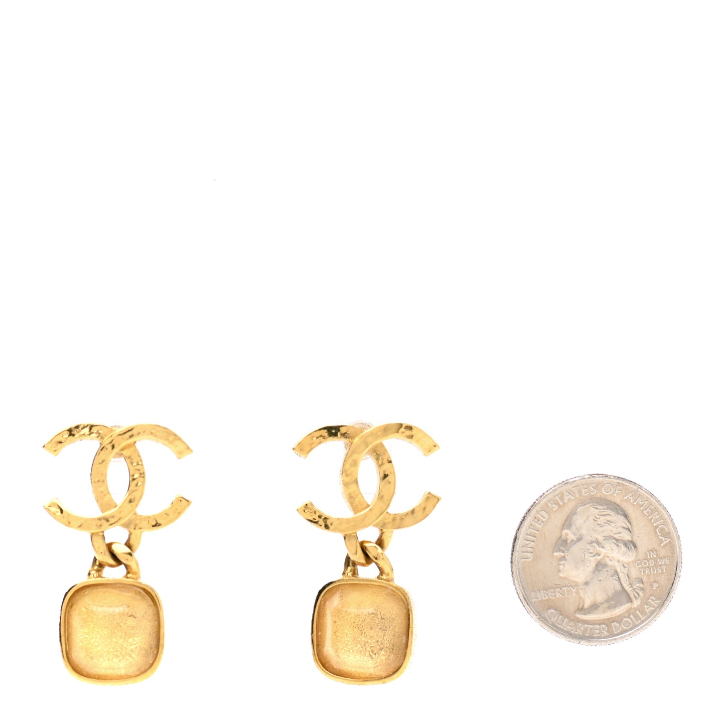 Metal Natural Stones CC Drop Earrings Gold