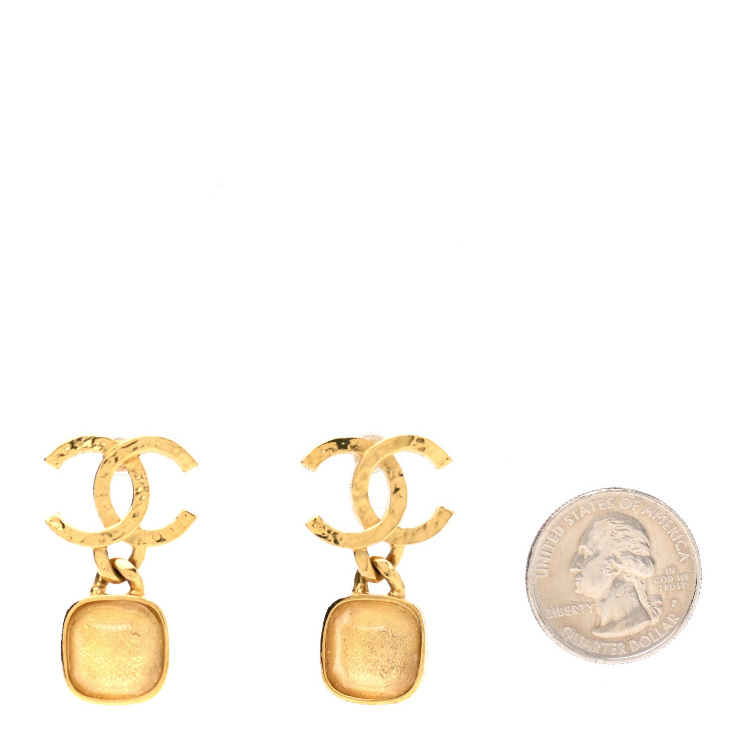 Chanel Metal Natural Stones CC Drop Earrings Gold 2 of 5