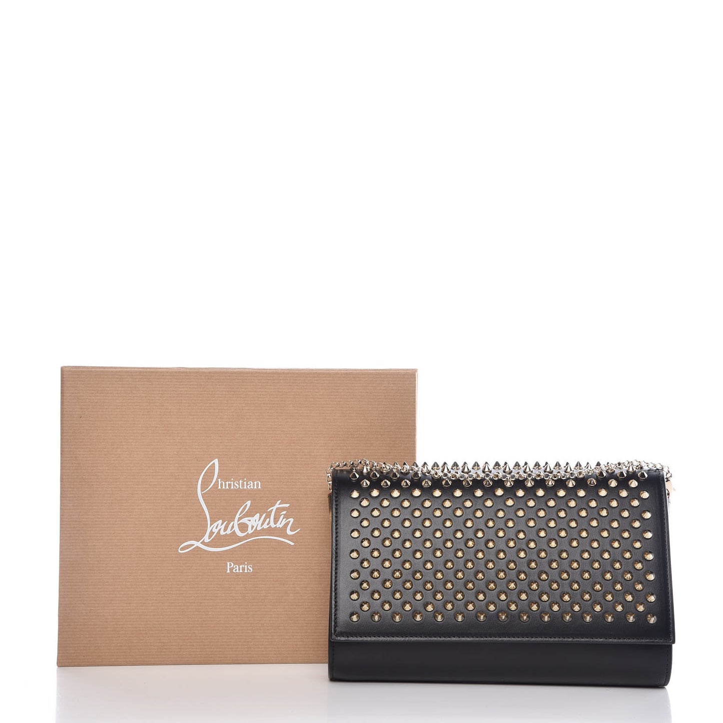 Calfskin Patent Leopard Spikes Paloma Clutch Black