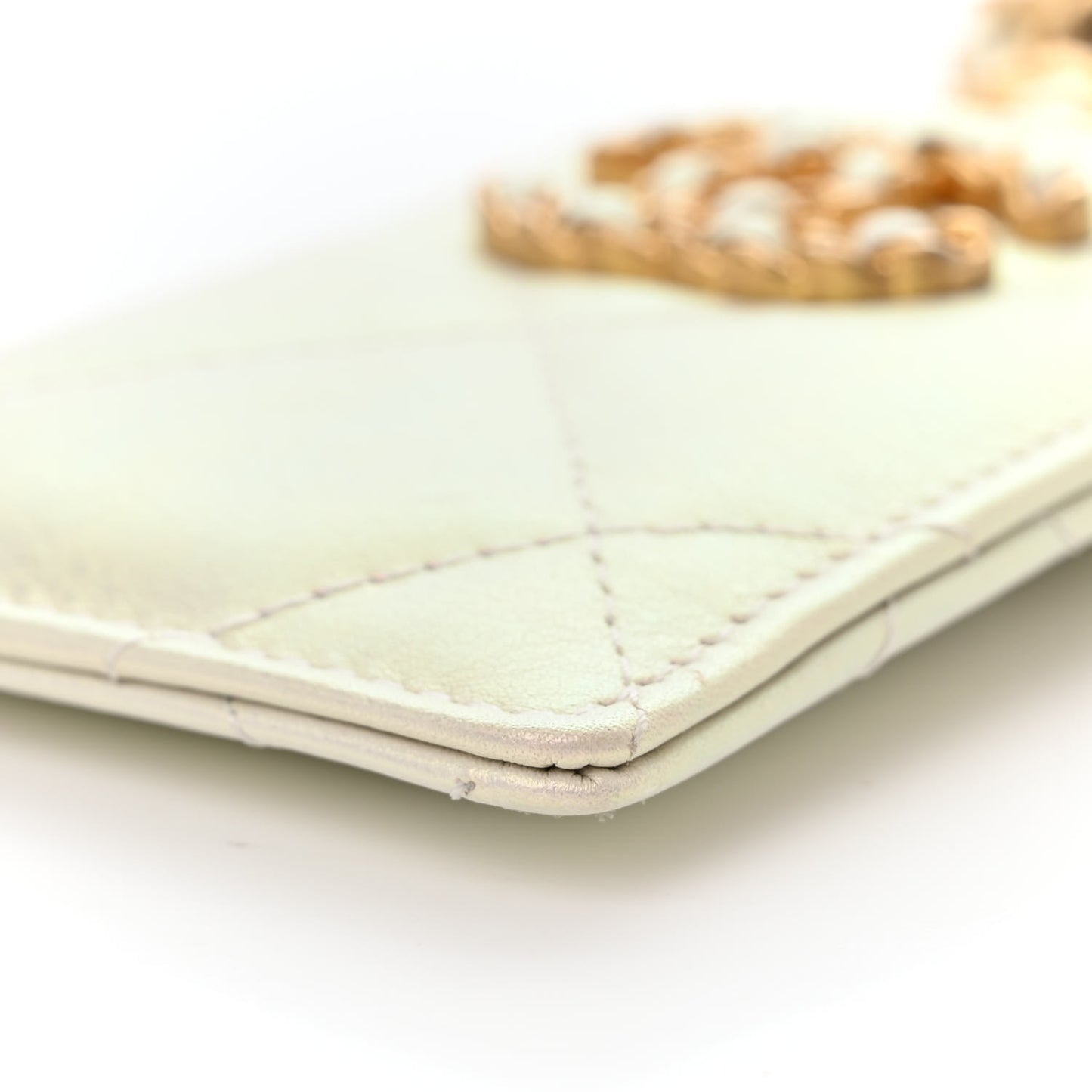 Iridescent Calfskin Quilted Chanel 19 Card Holder On Chain White