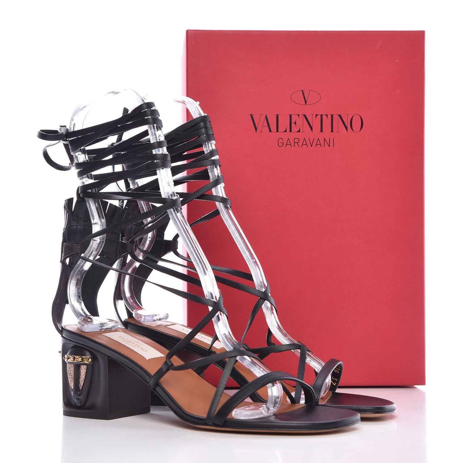 Valentino Garavani Calfskin Mask Embossed Gladiator Sandals 37 Brown Black 9 of 9