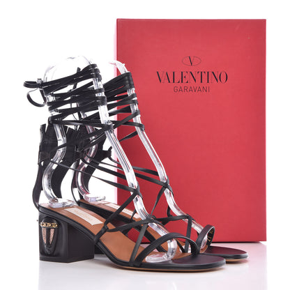 Valentino Garavani Calfskin Mask Embossed Gladiator Sandals 37 Brown Black 9 of 9