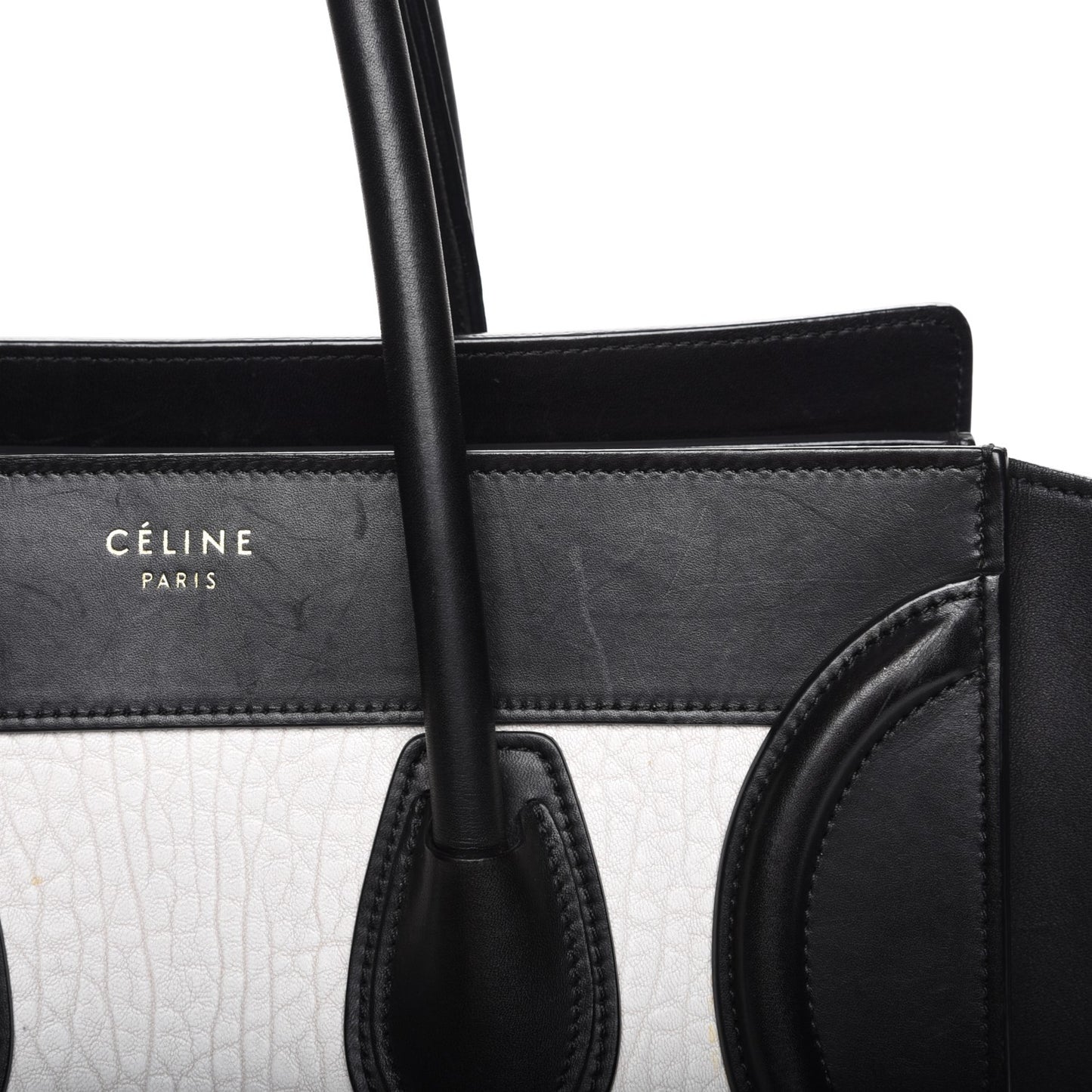 Shrunken Lambskin Micro Bi-Color Luggage Black White