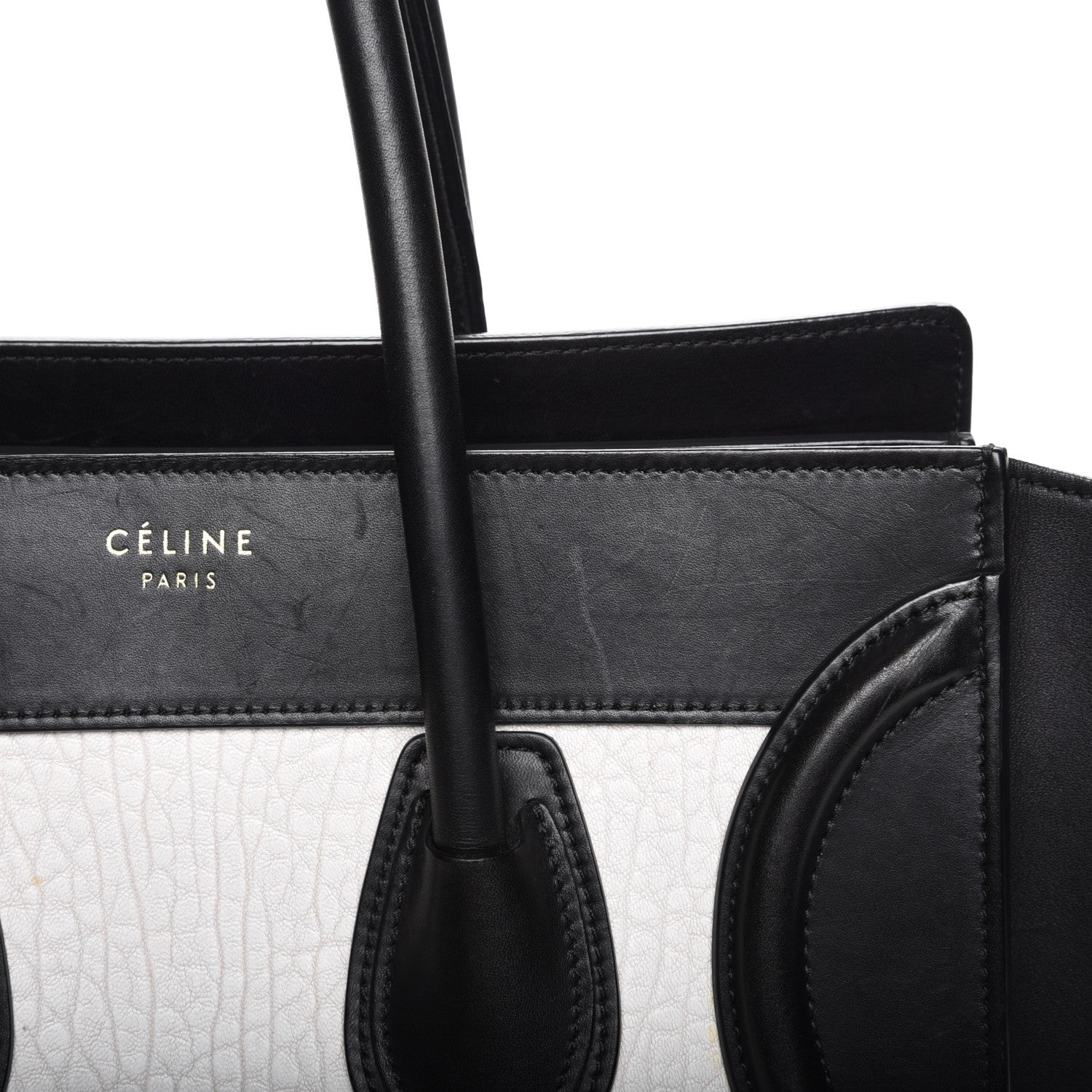 Celine Shrunken Lambskin Micro Bi-Color Luggage Black White 6 of 9