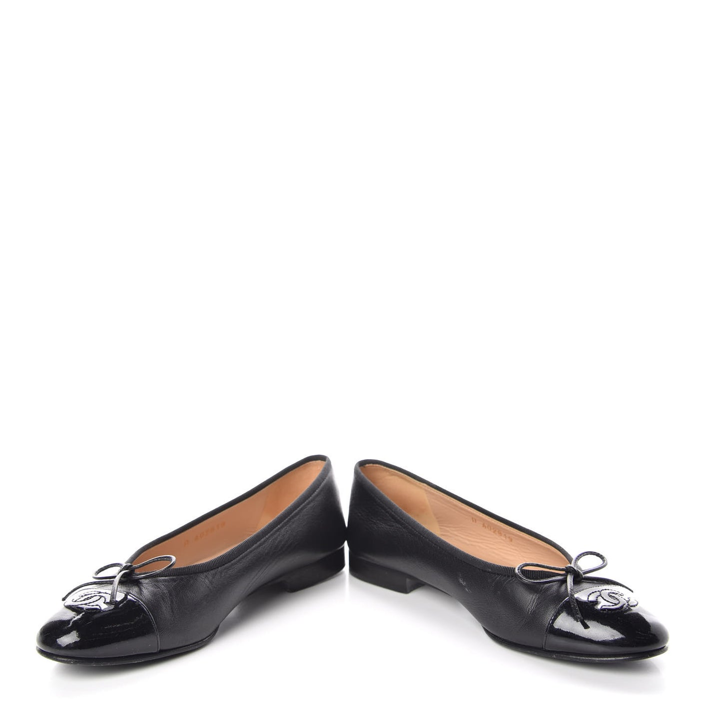 Lambskin Patent CC Cap Toe Ballerina Flats 36 Black