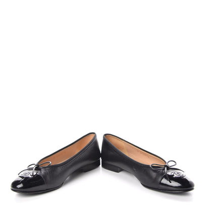 Chanel Lambskin Patent CC Cap Toe Ballerina Flats 36 Black 5 of 12