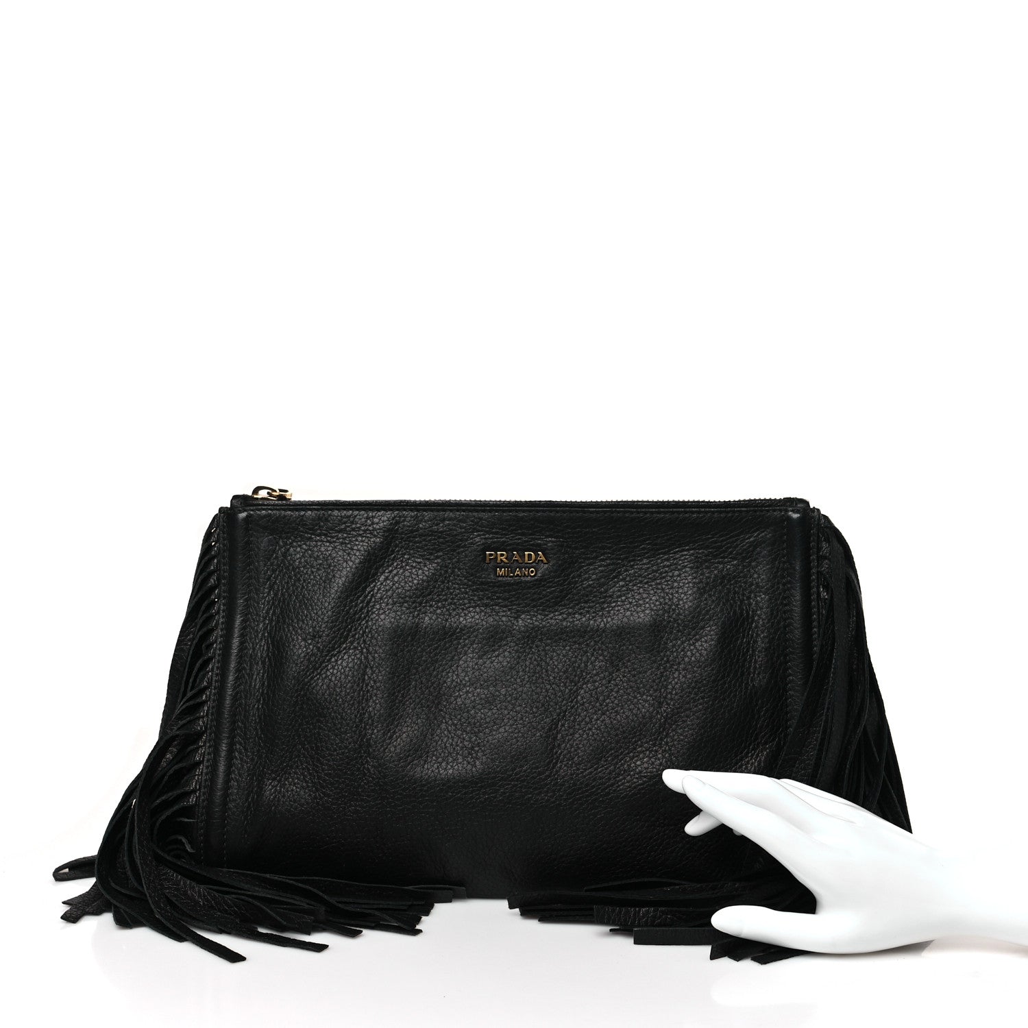 Prada Cervo Deerskin Fringe Clutch Black 2 of 9