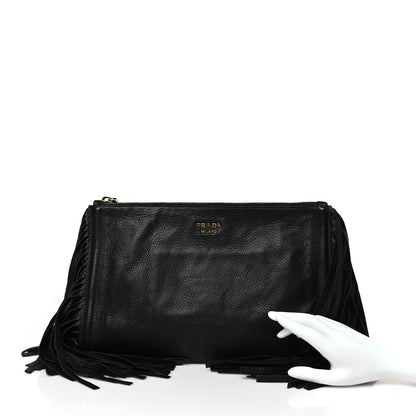 Prada Cervo Deerskin Fringe Clutch Black 2 of 9