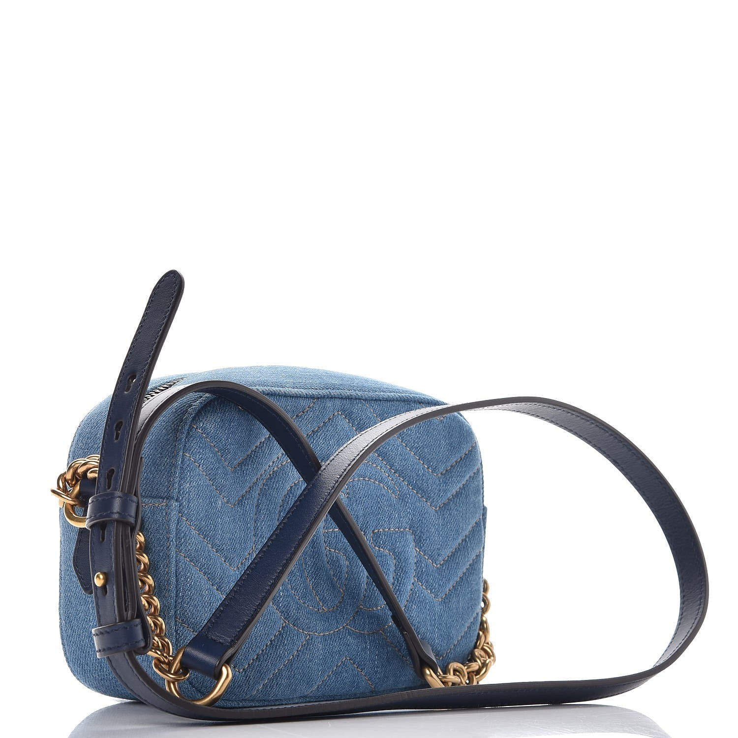 Gucci Denim Matelasse Mini Pearly GG Marmont Chain Shoulder Bag Blue 3 of 7