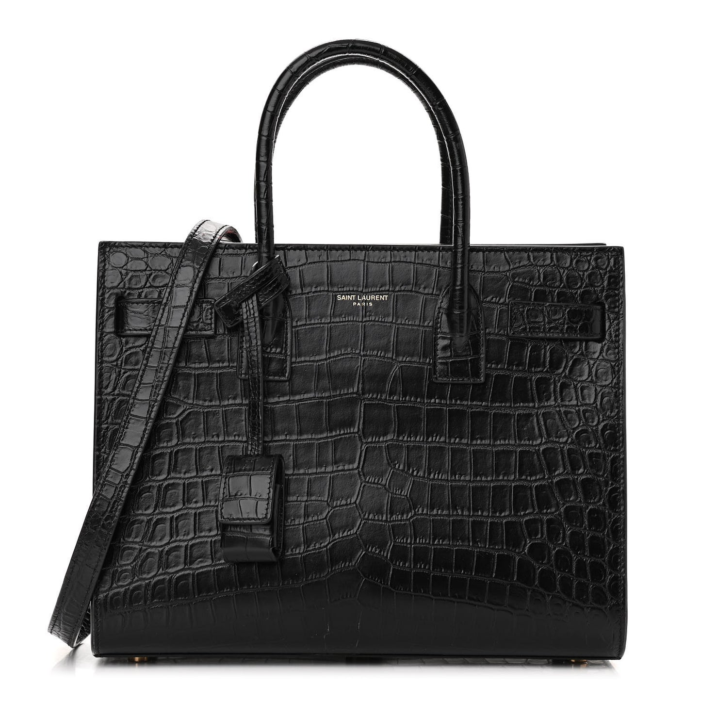 Calfskin Crocodile Embossed Baby Sac De Jour Black