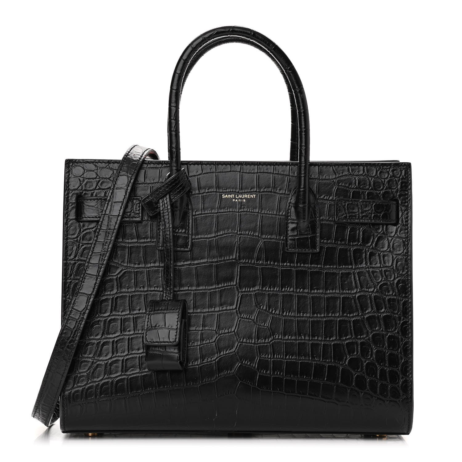 Saint Laurent Calfskin Crocodile Embossed Baby Sac De Jour Black 1 of 9