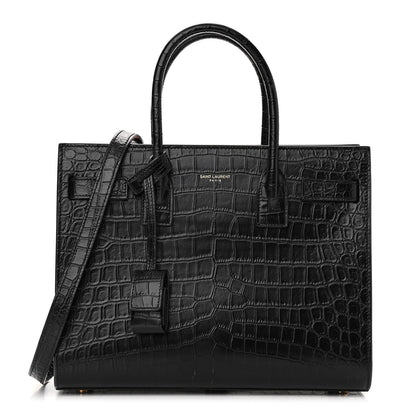 Saint Laurent Calfskin Crocodile Embossed Baby Sac De Jour Black 1 of 9