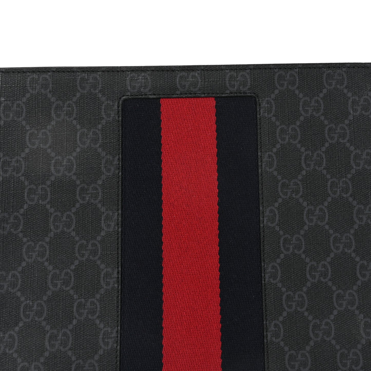 GG Supreme Monogram Selleria Calfskin Web New Web Cosmetic Case Black