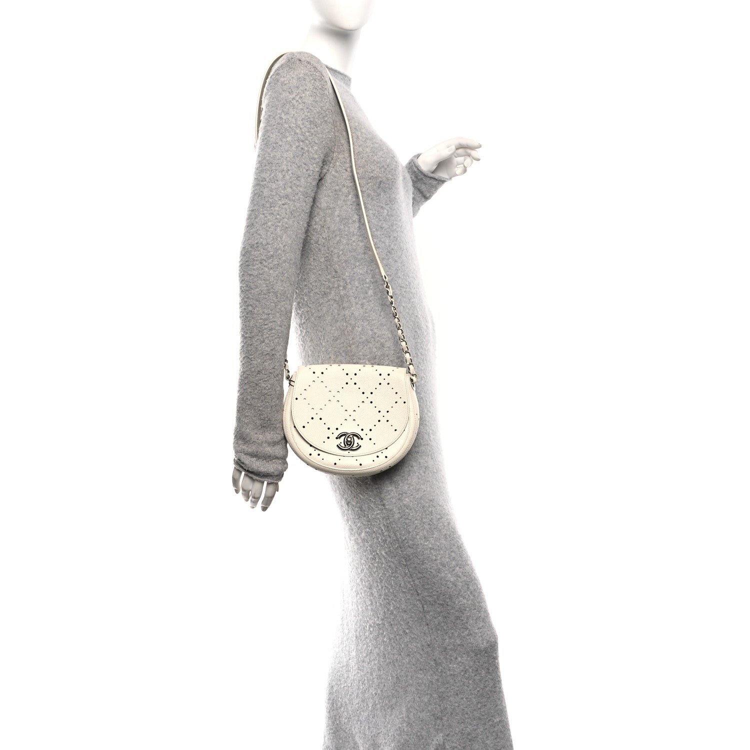 Chanel Caviar Perforated Messenger Bag White 2 of 12