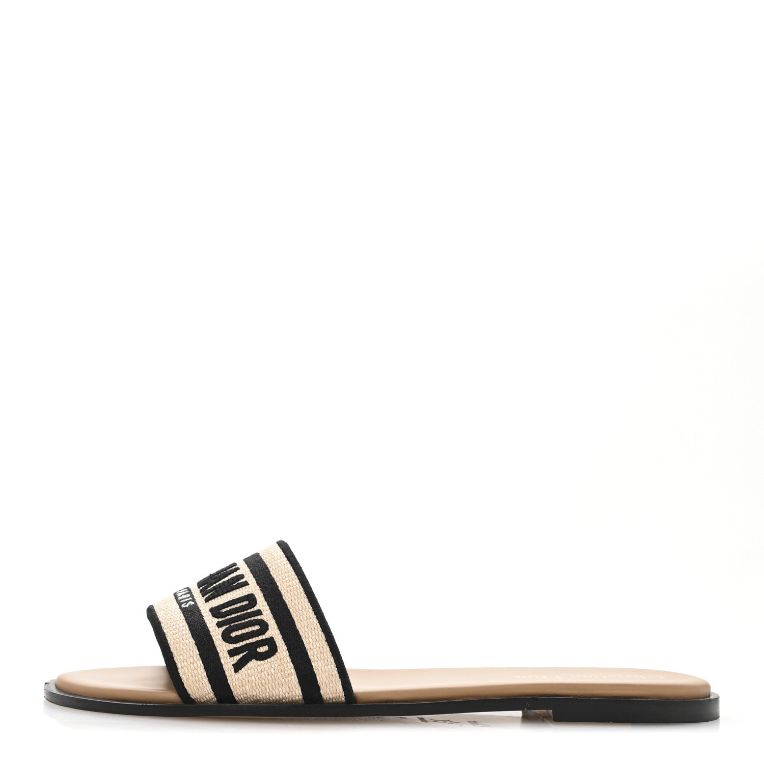 Christian Dior Straw Embroidered Dway Flat Slide Sandals 41 Natural Black 1 of 9