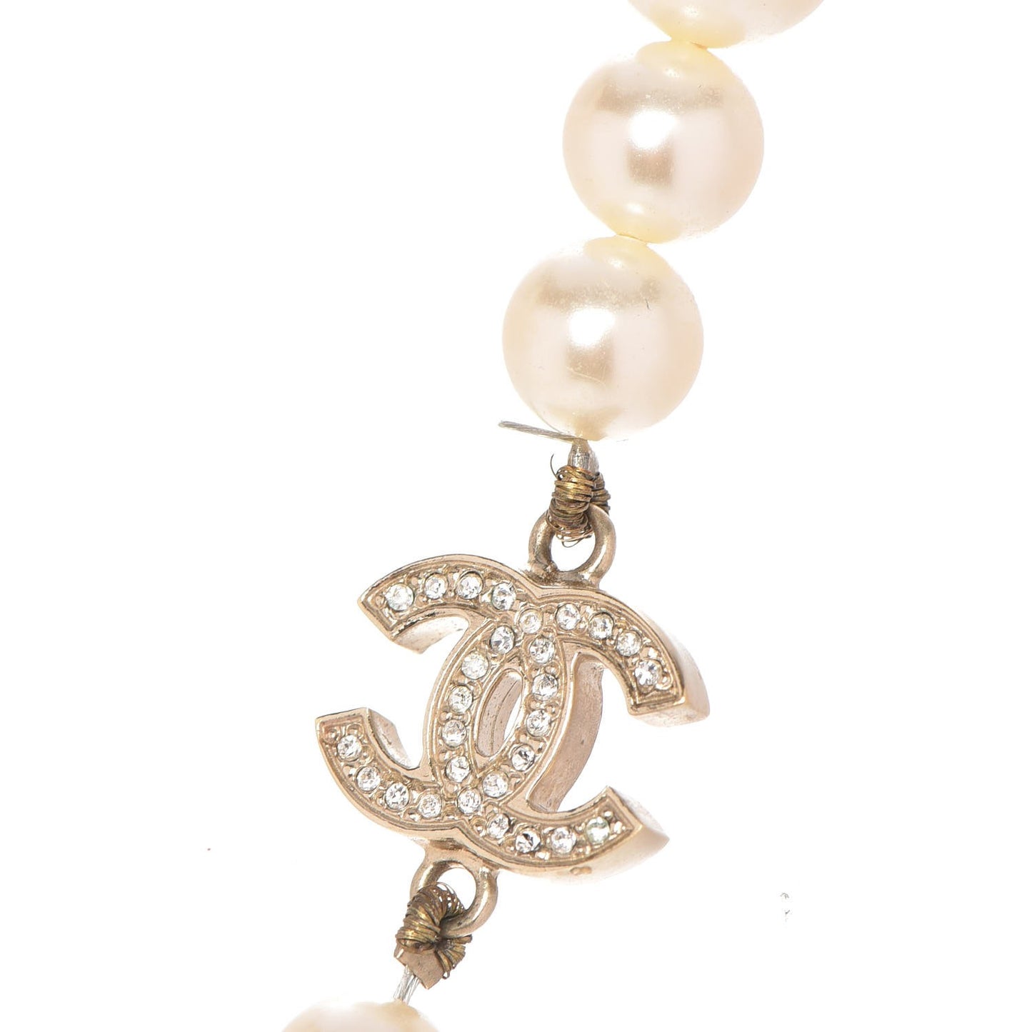 Crystal Pearl CC Short Necklace Gold