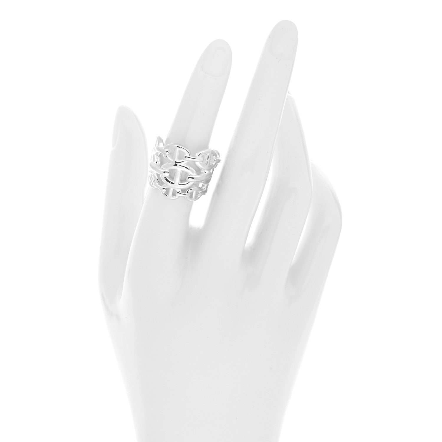 Hermes Sterling Silver GM Chaine d'Ancre Enchainee Band Ring 51 5.75 2 of 5
