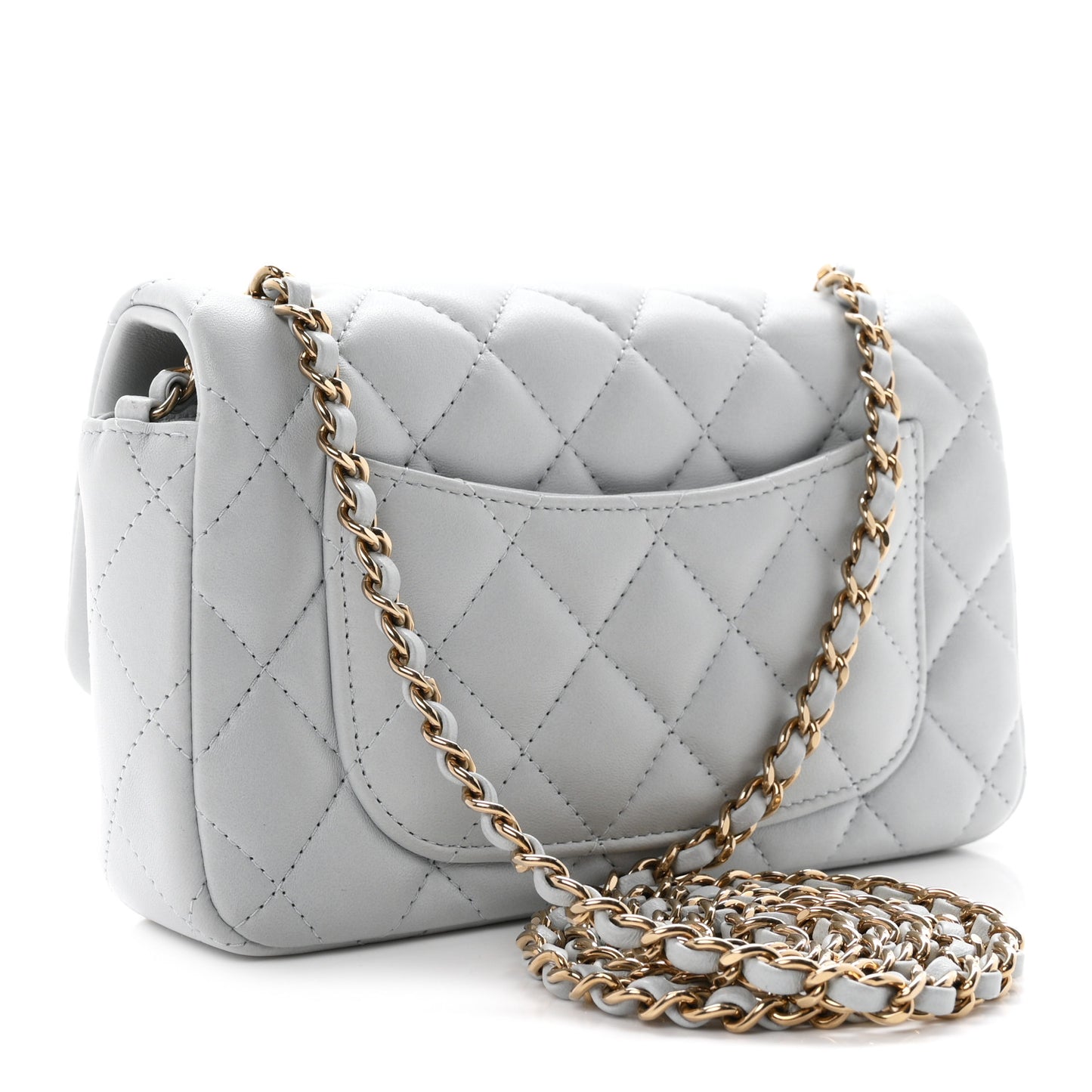 Lambskin Quilted Extra Mini Rectangular Flap Light Blue