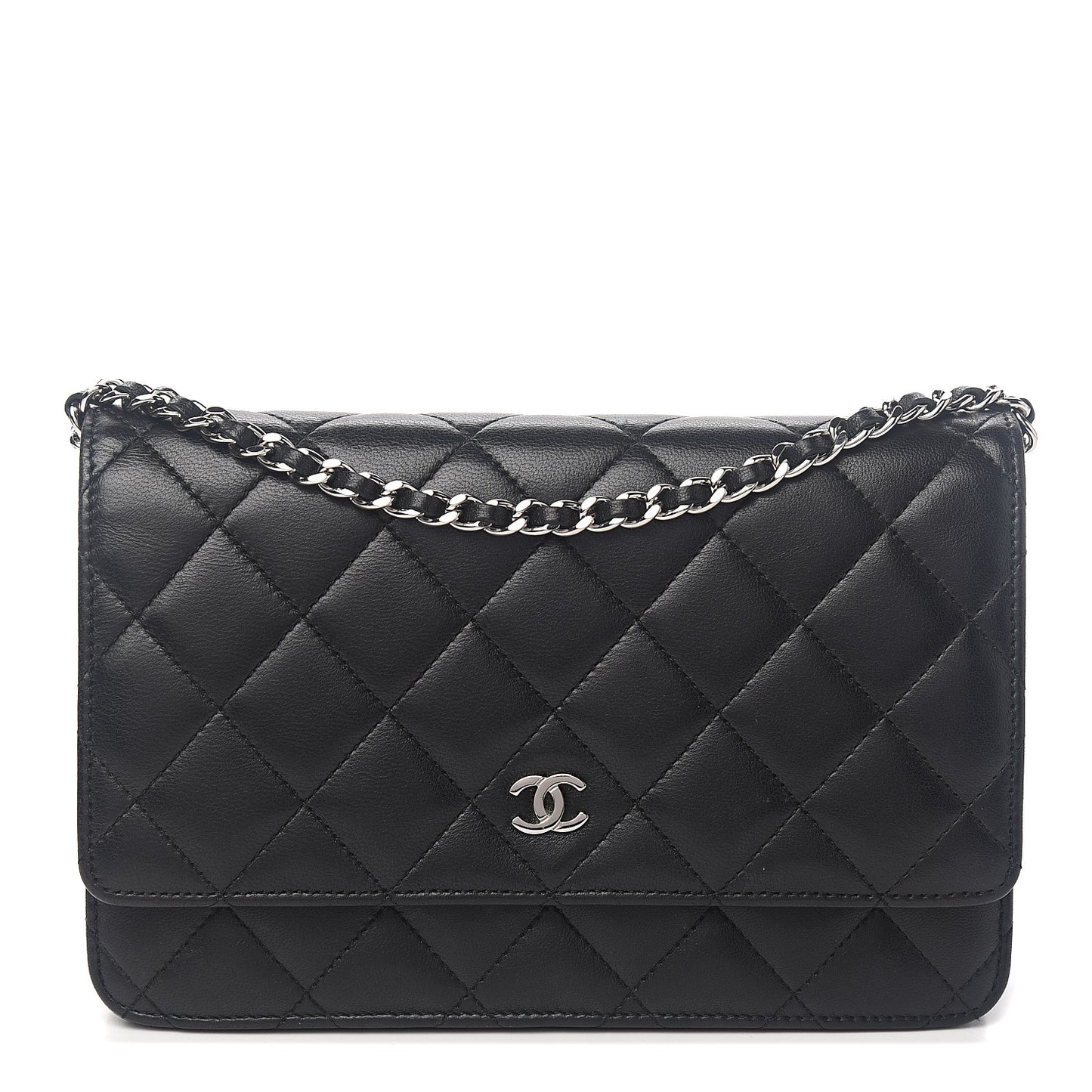 Lambskin Quilted Wallet On Chain WOC Black