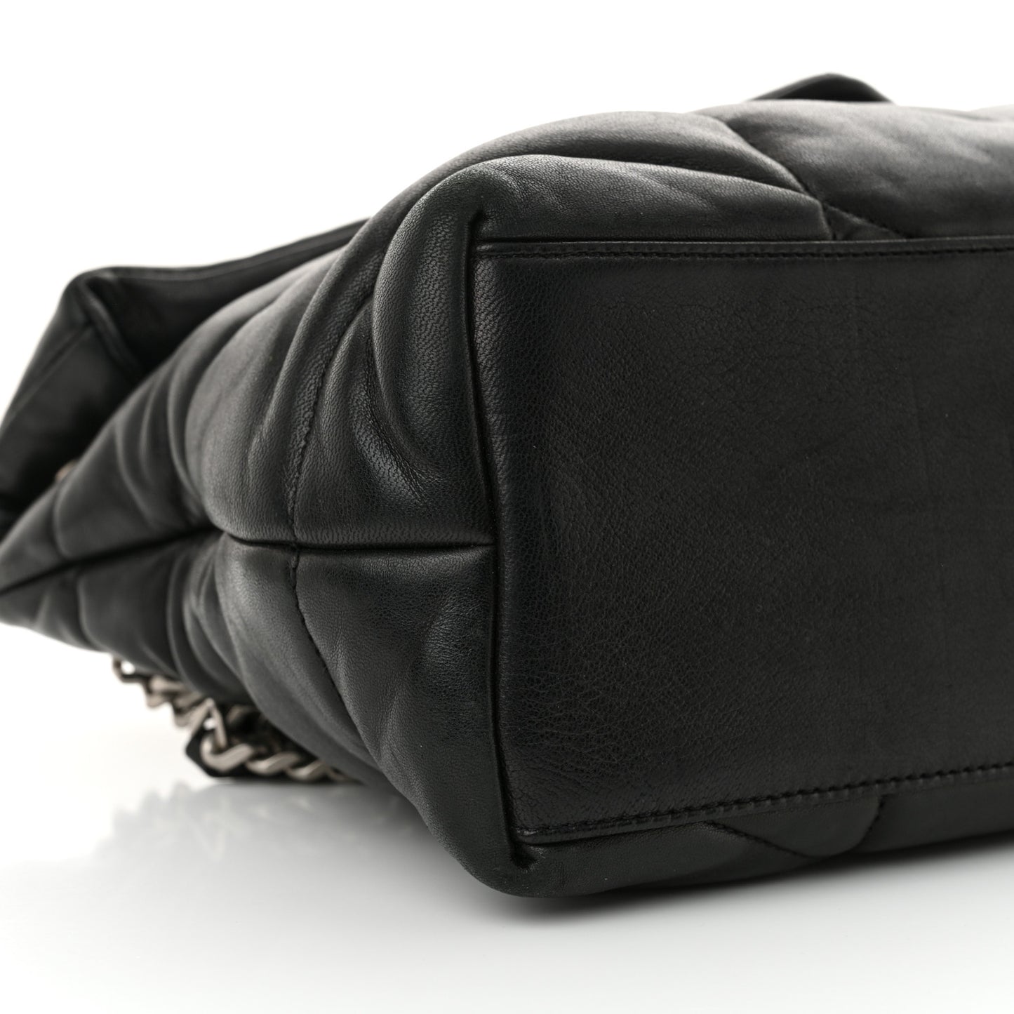 Lambskin Quilted Medium Loulou Puffer Monogram Chain Satchel Black