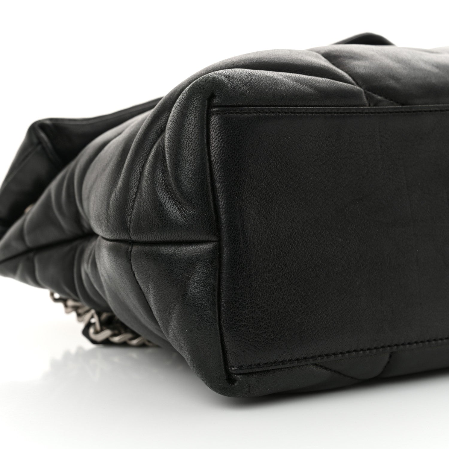 Saint Laurent Lambskin Quilted Medium Loulou Puffer Monogram Chain Satchel Black 9 of 13