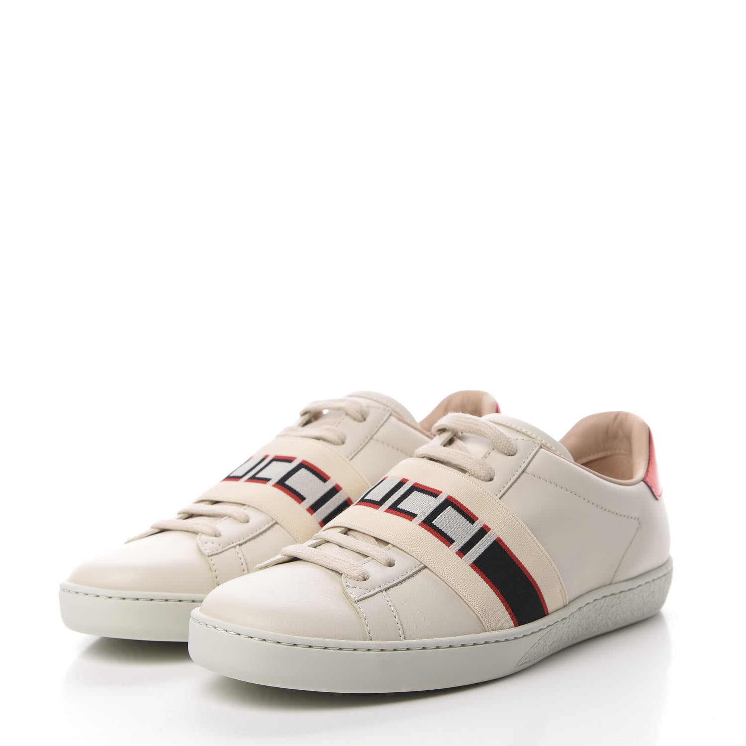 Gucci Calfskin Stripe Womens New Ace Sneakers 37 New Mystic White Ecru Red Flame 3 of 8