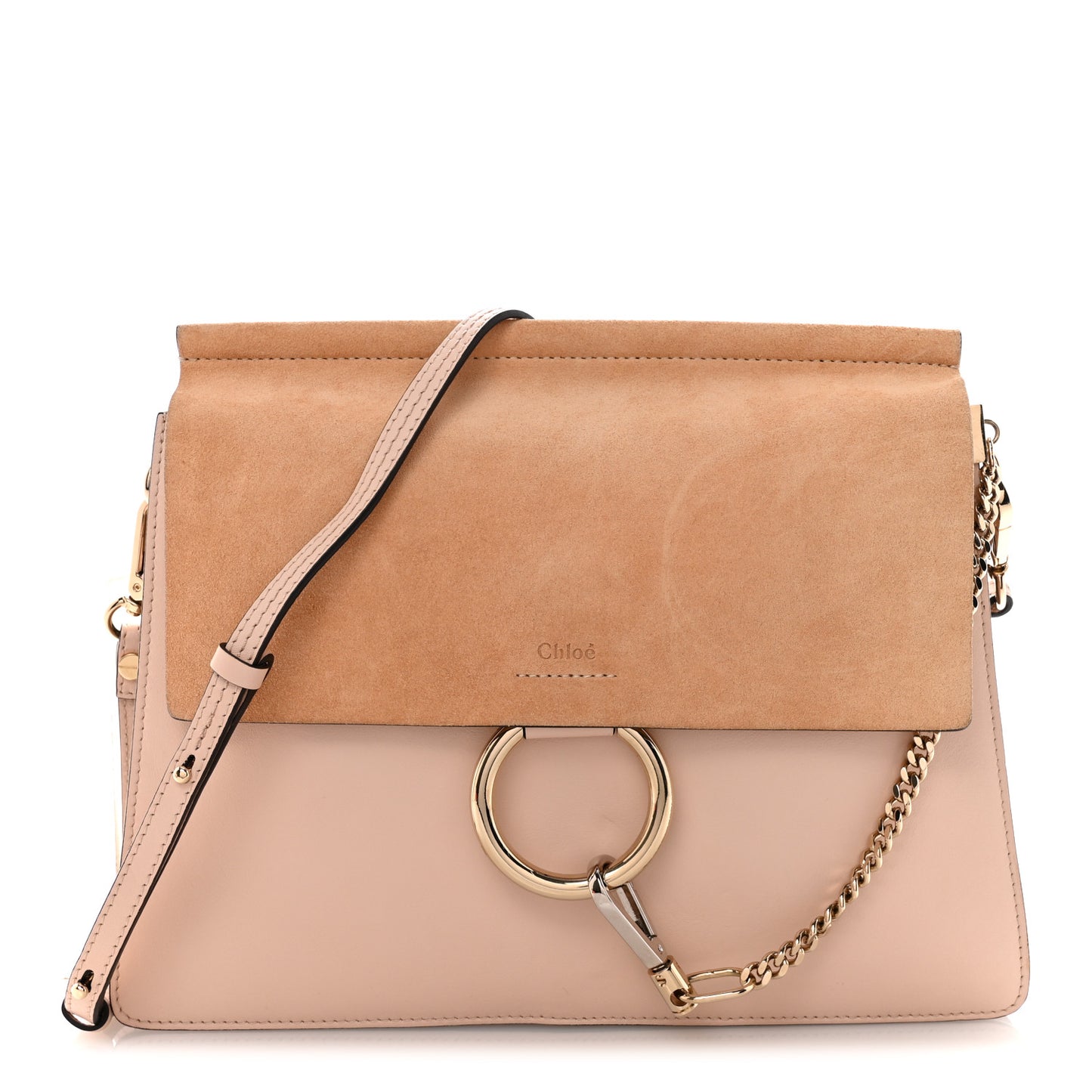 Calfskin Suede Medium Faye Shoulder Bag  Cement Pink