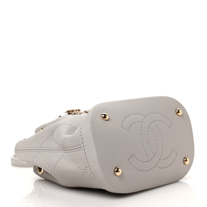 Chanel Calfskin Stitched Chain Bucket Bag Light Grey 4 of 9