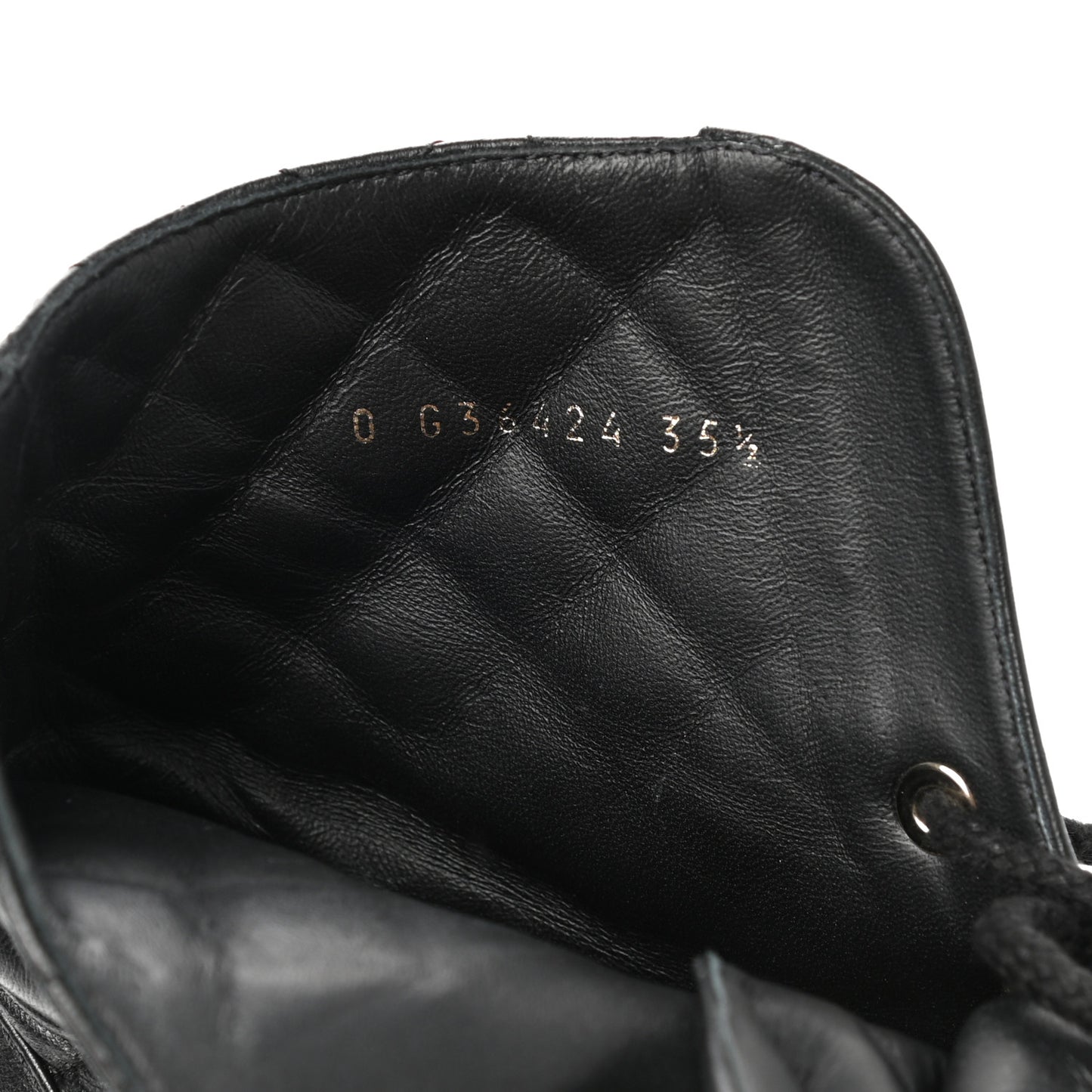 Shiny Lambskin Quilted Lace Up Combat Boots 35.5 Black